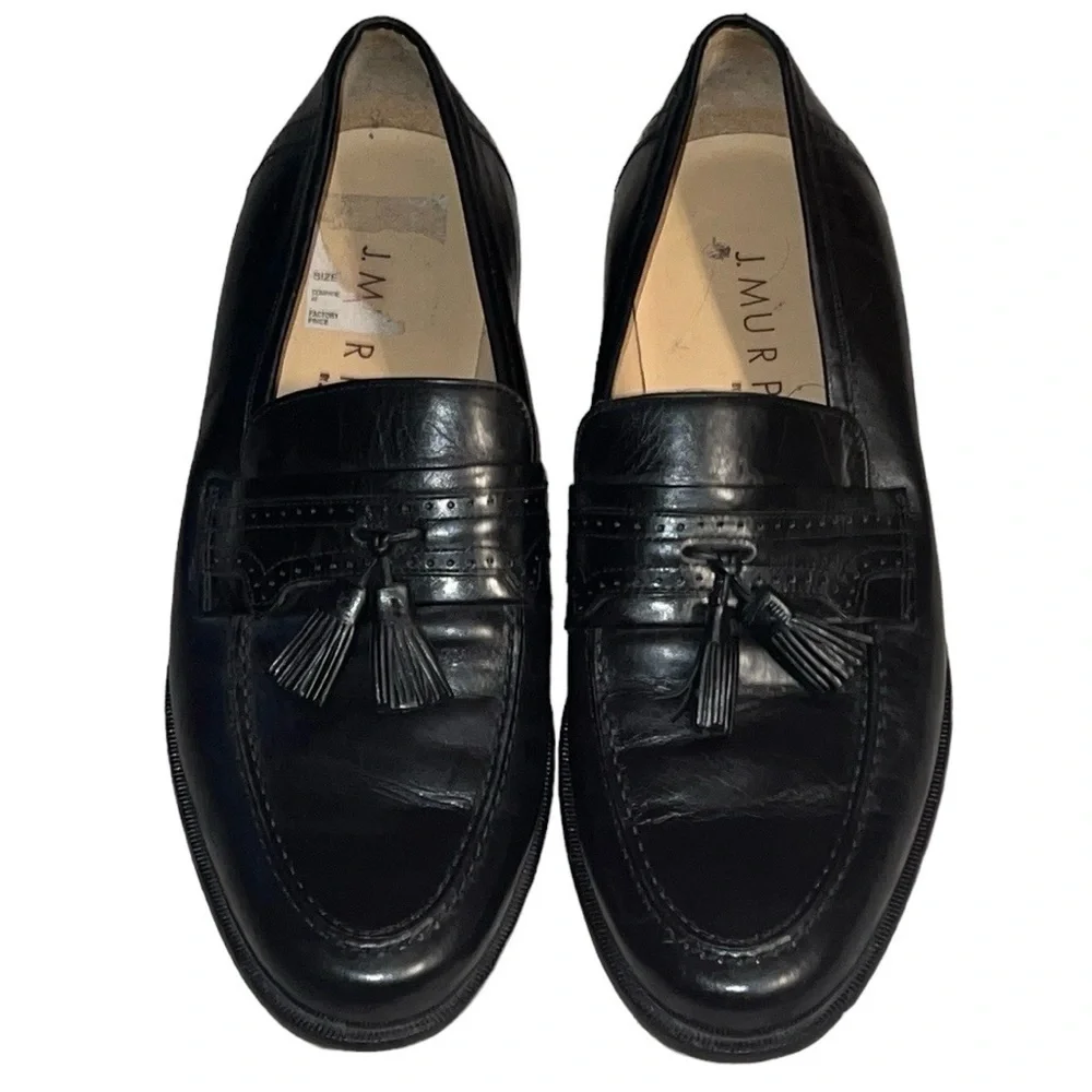 J. Murphy by Johnston & Murphy black leather tassels dress loafers Sz 8 1/2‎